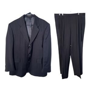Harve Benard 44R WOOL 2-Piece Suit Jacket Pants 36x31 3 Button Blazer Black EUC!